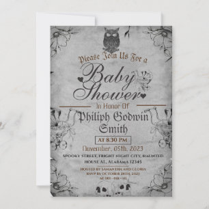 Owl Vintage Elegant Gothic, Halloween Baby Shower Invitation
