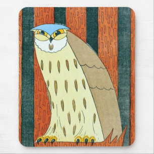 "Owl"  Vintage Illustration Mouse Pad