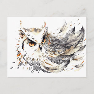 Owl watercolor postcard
