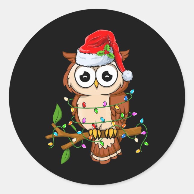 Owl Wearing Santa Hat Xmas - Birds Owl Lover Chris Classic Round Sticker (Front)