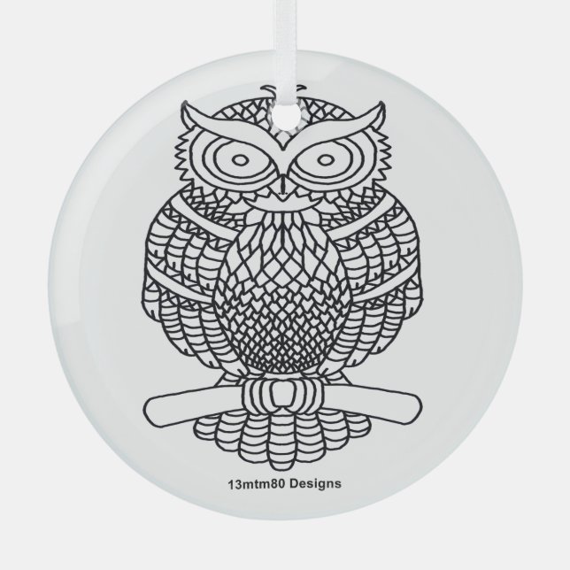 Owl (white round) - Glass Ornament (Front)