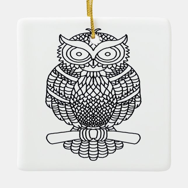 Owl (white square) - Ceramic Ornament (Front)