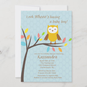 Owl Who's Having a Baby Boy baby Shower Invitation