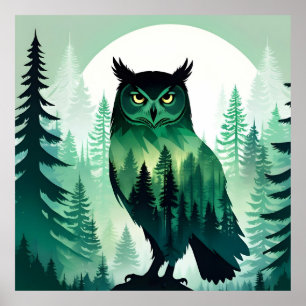 Owl Wildlife Animal Nature Environment Forest Art Poster
