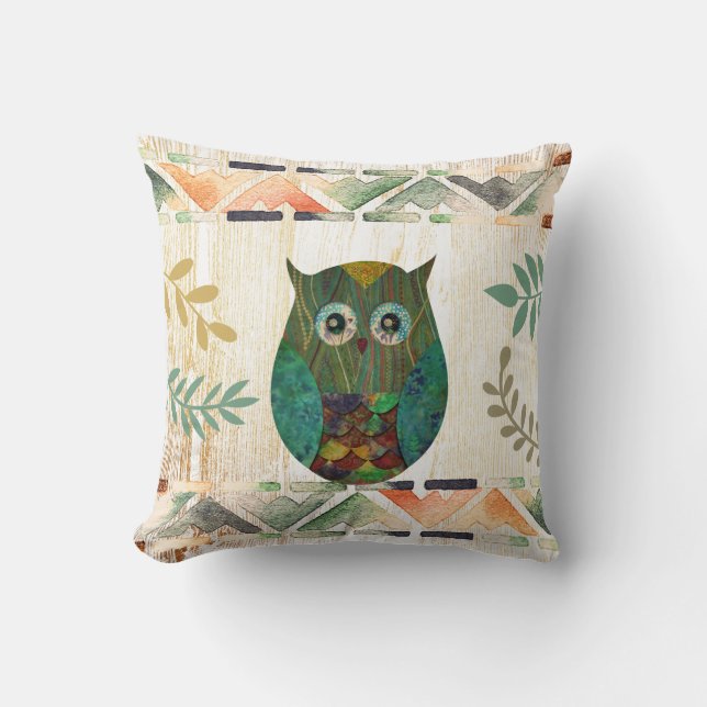 Owl Wisdom Tribal Motif Cushion (Front)