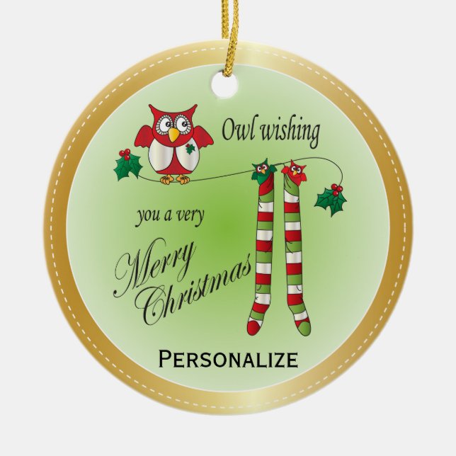 Owl Wish You a Merry Christmas Ornament (Front)