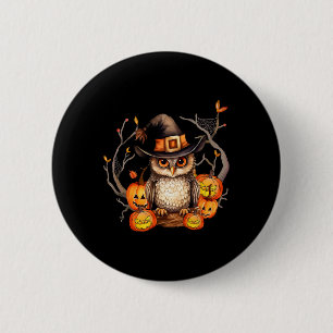 Owl Witch Hat Pumpkin Spooky Halloween Kids Men Wo 6 Cm Round Badge