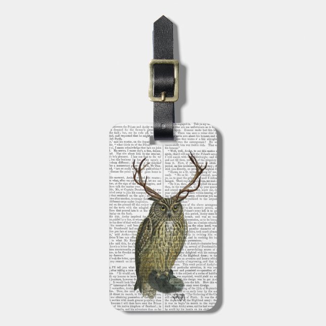 Owl with Antlers plain 2 Luggage Tag (Front Vertical)