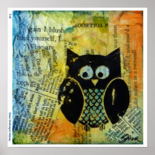 Owl with Blue and Orange Poster