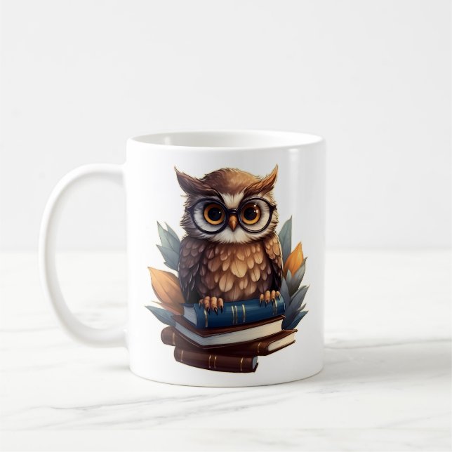 Owl with books coffee mug (Left)