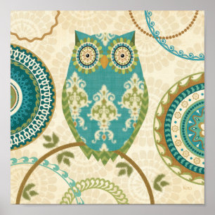 Owl with Circular Patterns Poster