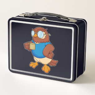 Owl with Coffee mug Metal Lunch Box