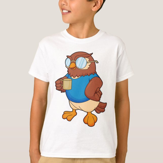 Owl with Coffee mug T-Shirt (Front)