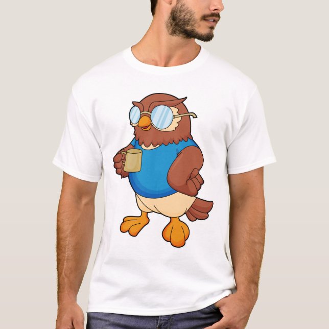 Owl with Coffee mug T-Shirt (Front)