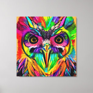 Owl with Colourful Feathers Quirky AI Art Canvas Print