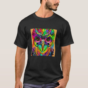 Owl with Colourful Feathers Quirky AI Art T-Shirt