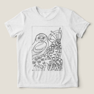 Owl with fantasy flowers to colour Tri-Blend shirt