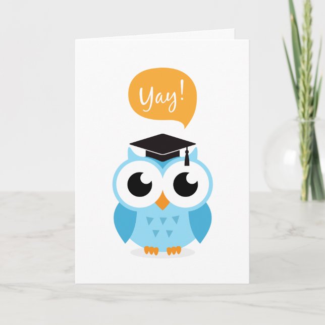 Owl with graduation hat congratulation card (Front)