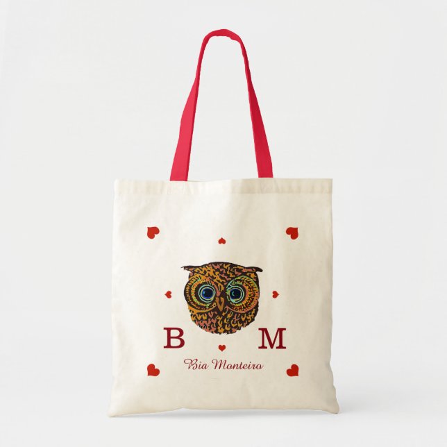 owl with initials and name personalised tote bag (Front)