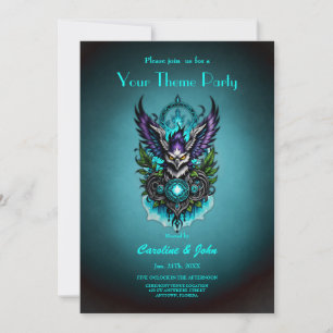 Owl with magical elements.  invitation