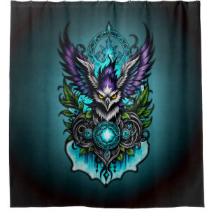 Owl with magical elements.  shower curtain