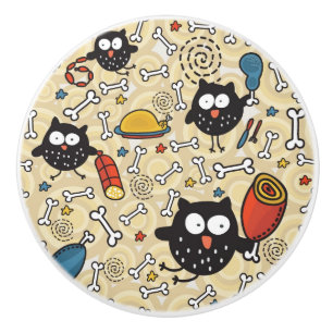 Owl with Meat Pattern Ceramic Knob