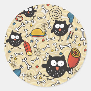 Owl with Meat Pattern Classic Round Sticker