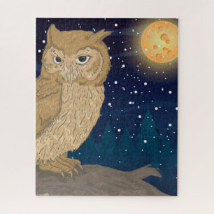 Owl with Moon Jigsaw Puzzle