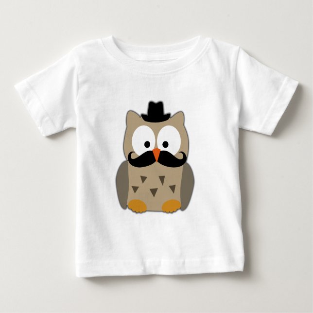 Owl with Moustache and Hat Baby T-Shirt (Front)