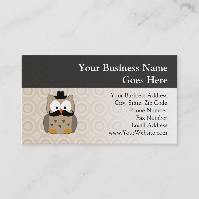 Owl with Moustache and Hat Business Card (Front)