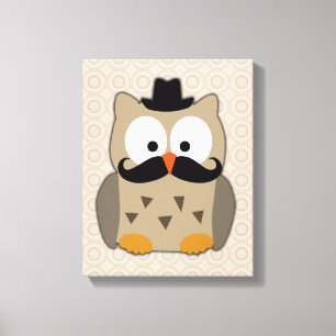 Owl with Moustache and Hat Canvas Print