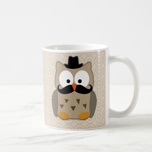 Owl with Moustache and Hat Coffee Mug (Right)