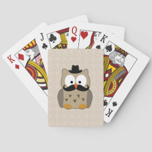 Owl with Moustache and Hat Playing Cards