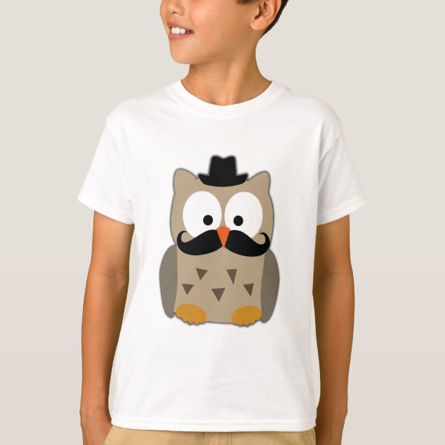 Owl with Moustache and Hat T-Shirt (Front)