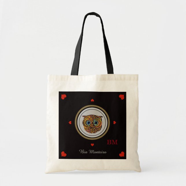 owl with name & initial personalised tote bag (Front)