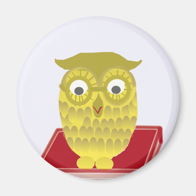 owl with red book magnet (Front)