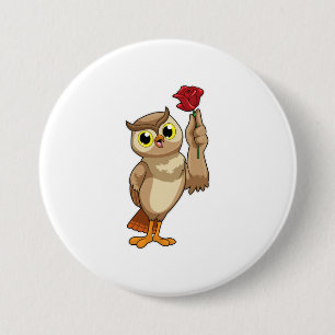 Owl with Rose 7.5 Cm Round Badge