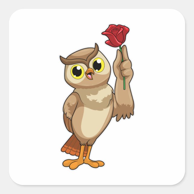 Owl with Rose Square Sticker (Front)