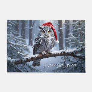 Owl with Santa Hat Doormat