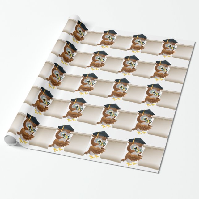 Owl With Scroll Document Wrapping Paper (Unrolled)