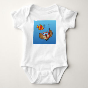 Owl with Snorkel Mask and Tropical Fish Baby Bodysuit