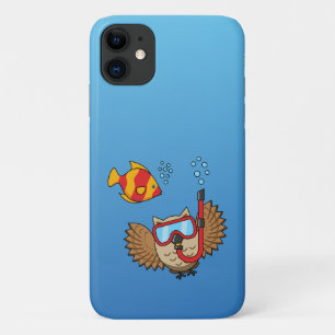 Owl with Snorkel Mask and Tropical Fish Case-Mate iPhone Case