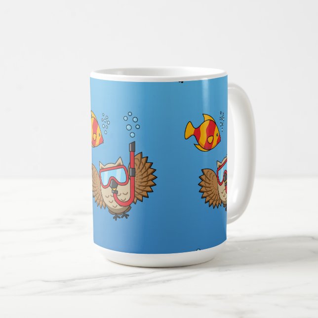 Owl with Snorkel Mask and Tropical Fish Coffee Mug (Front Right)