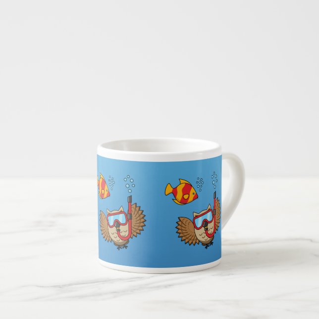 Owl with Snorkel Mask and Tropical Fish Espresso Cup (Front Right)