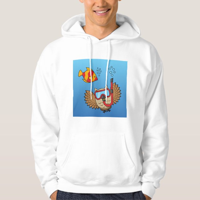 Owl with Snorkel Mask and Tropical Fish Hoodie (Front)