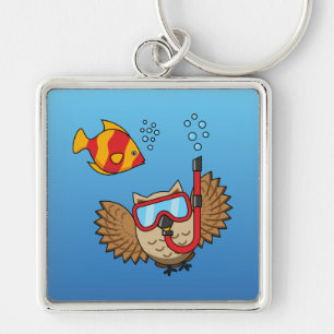 Owl with Snorkel Mask and Tropical Fish Key Ring