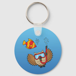 Owl with Snorkel Mask and Tropical Fish Key Ring