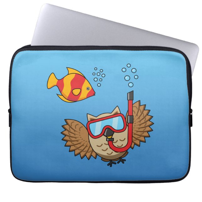 Owl with Snorkel Mask and Tropical Fish Laptop Sleeve (Front)