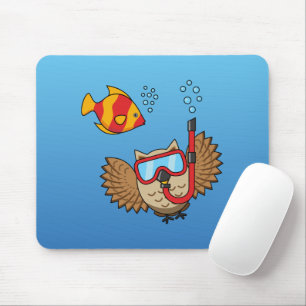 Owl with Snorkel Mask and Tropical Fish Mouse Pad