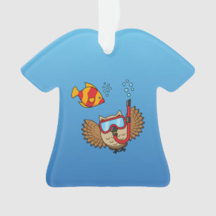 Owl with Snorkel Mask and Tropical Fish Ornament